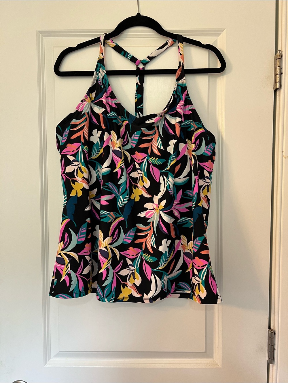 Tropical Floral Black Halter Tankini top